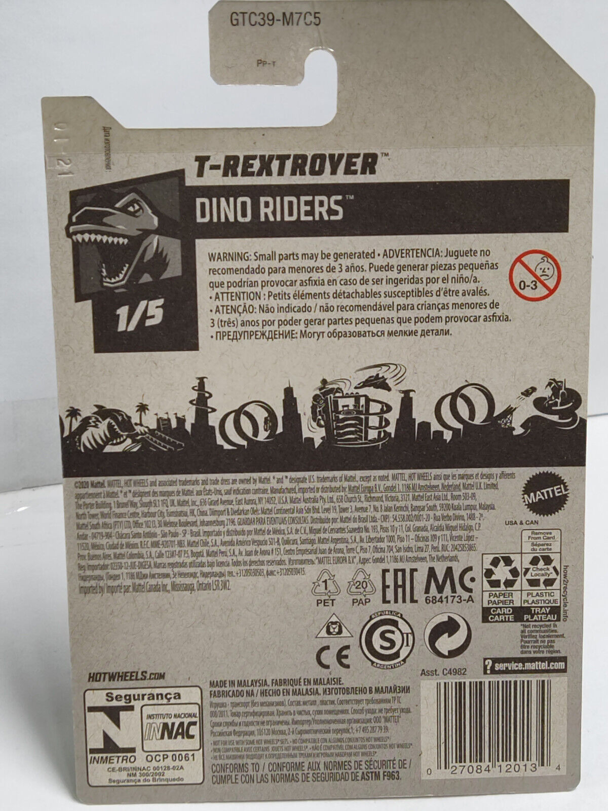 Hot Wheels #024 ML Dino Riders Series #1 T-Rextroyer PGHK CREASED/CARD CREASED