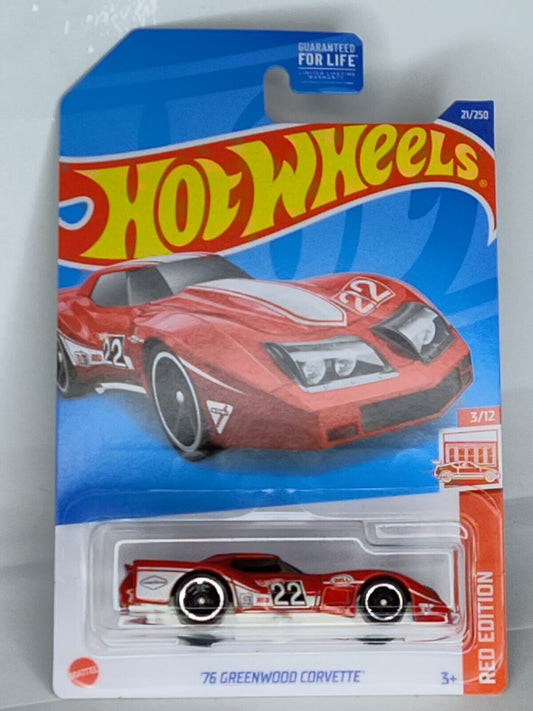 Hot Wheels #021 RED Edition Series #3 '76 Greenwood Corvette PGHK CREASED(Loc L)