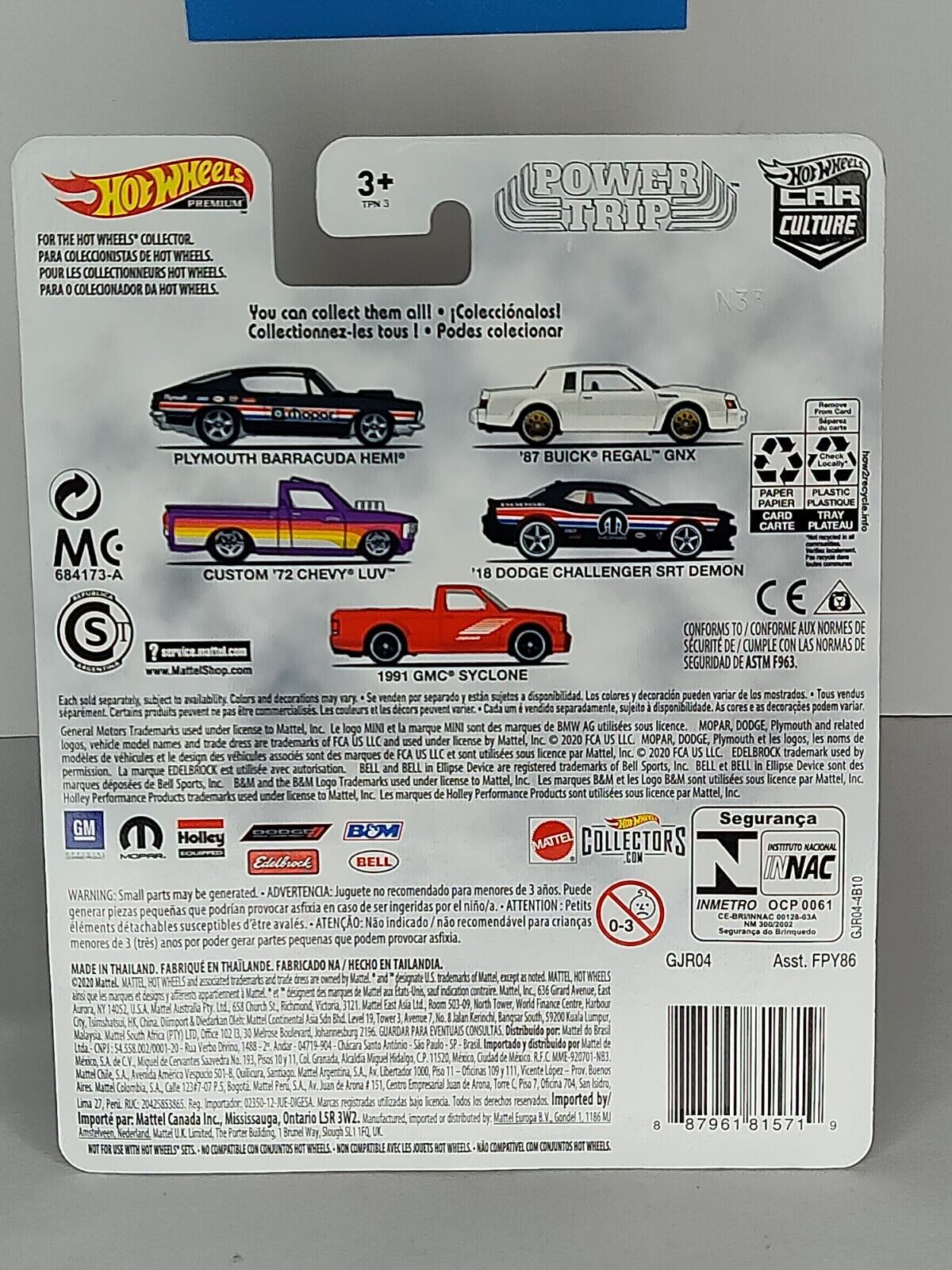 Hot Wheels GJR04 Power Trip Series #4 '18 Dodge Challenger SRT Demon