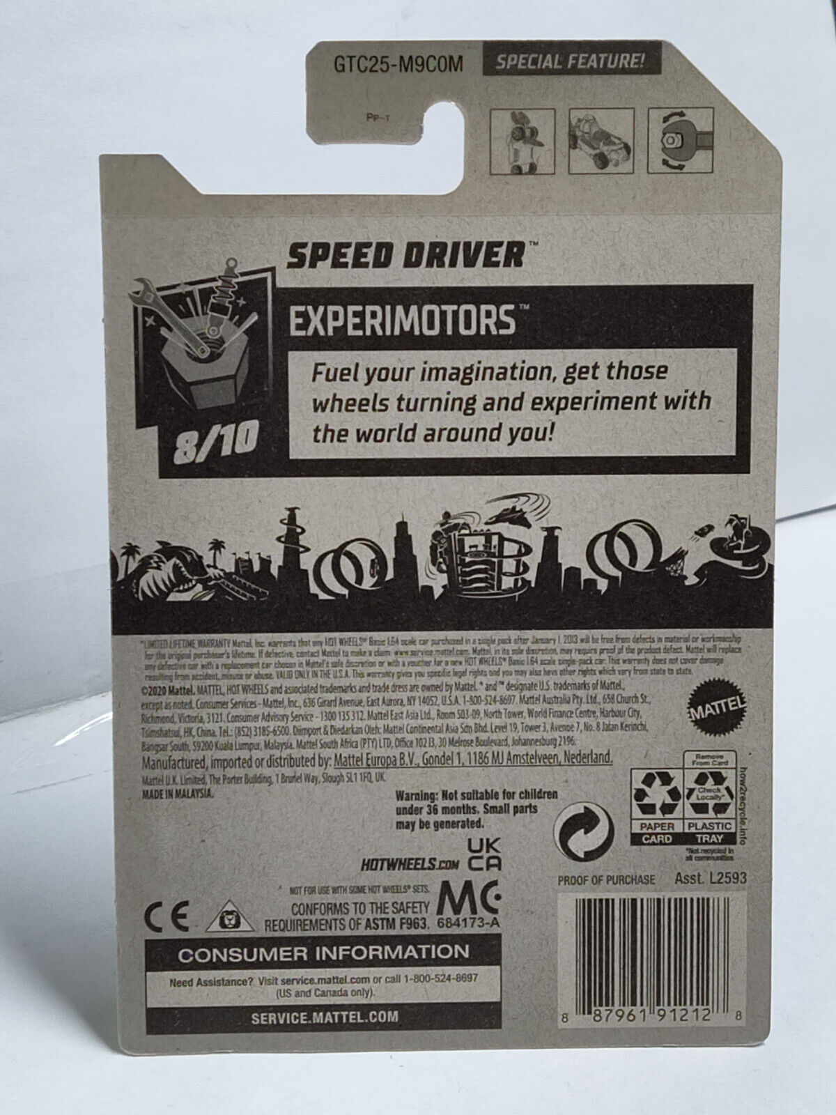 Hot Wheels #082 Mainline Experimotors Series #8 Speed Driver CARD BENT