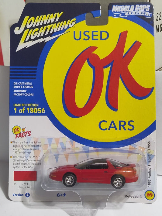 Johnny Lightning OK USED Cars 1997 Pontiac Firebird T/A WS6 Red PEGHOOK CREASED