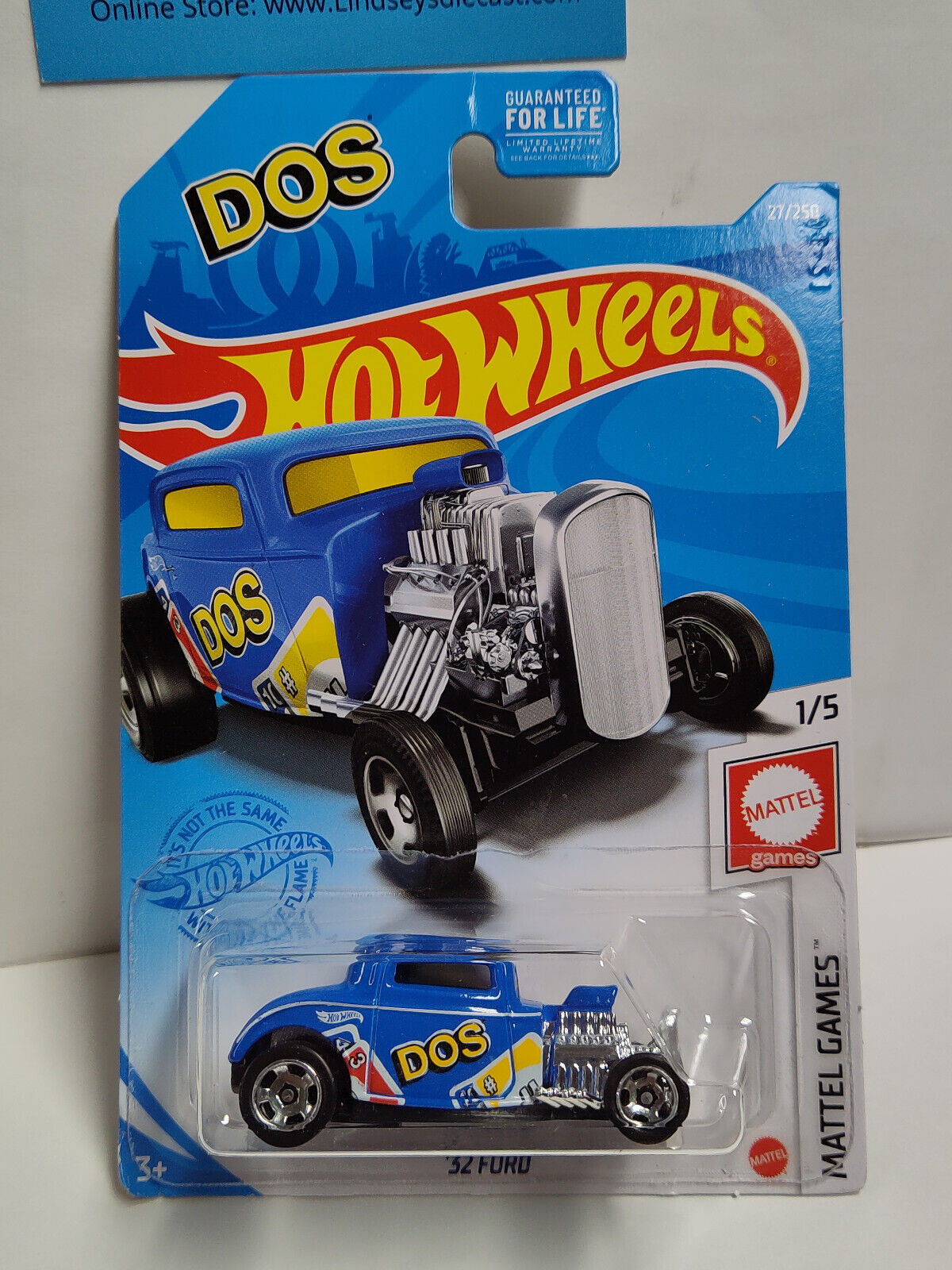 Hot Wheels #027 ML Mattel Games Series #1 DOS '32 Ford Blue PEGHOOK BENT/CREASED