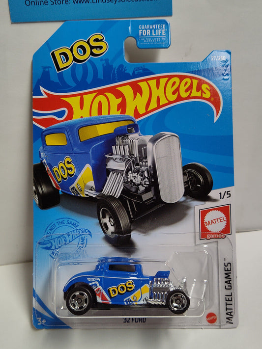 Hot Wheels #027 ML Mattel Games Series #1 DOS '32 Ford Blue PEGHOOK BENT/CREASED