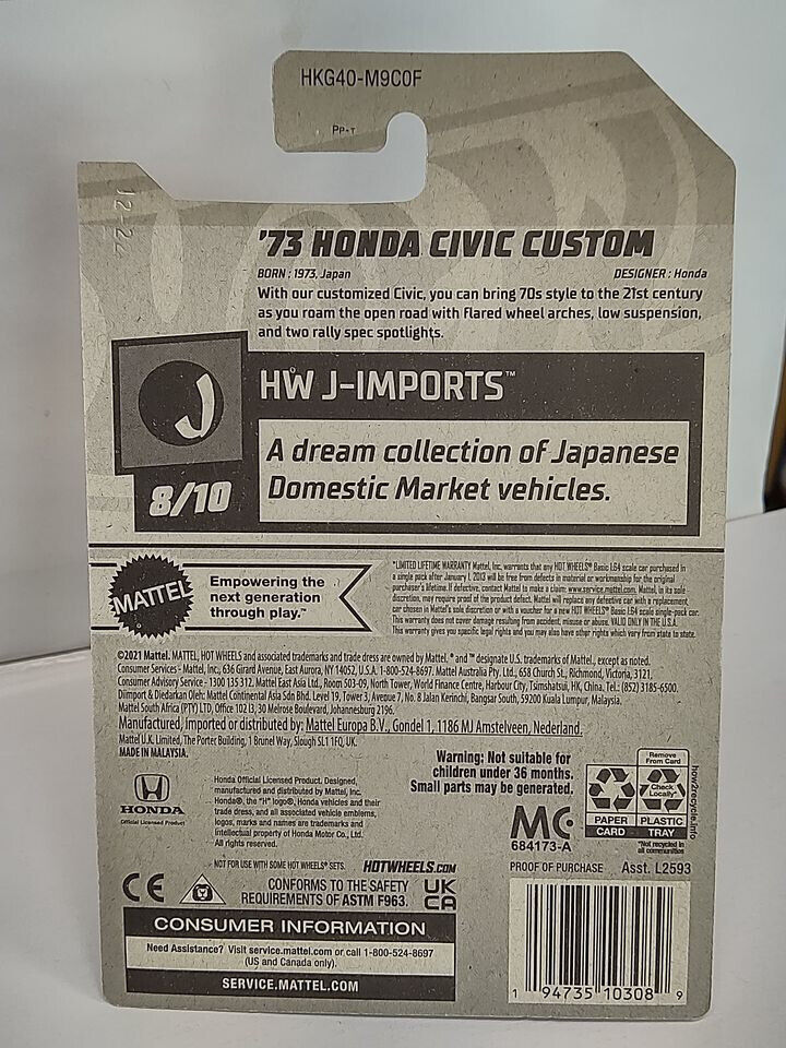 Hot Wheels #117 J-Imports Series #8 '73 Honda Civic Custom  (Loc M)