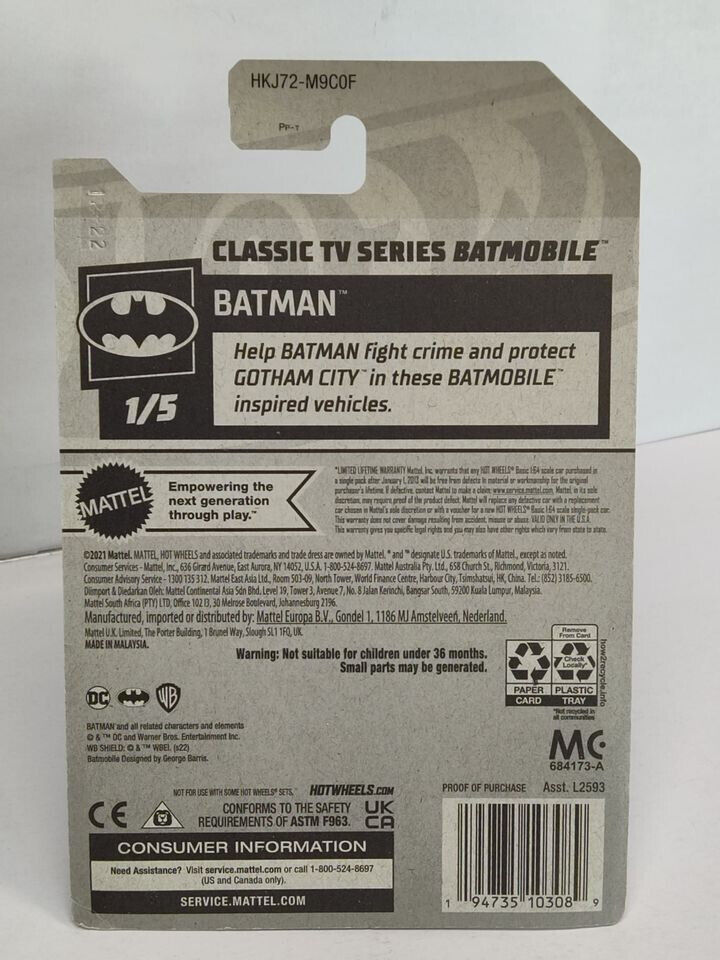 Hot Wheels #003 Batman Series #1 Classic TV Series Batmobile (Green) CRD CRE(LoR