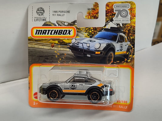 Matchbox #080 1985 Porsche 911 Rally 70th Anniversary SHORT CARD (Loc Q)