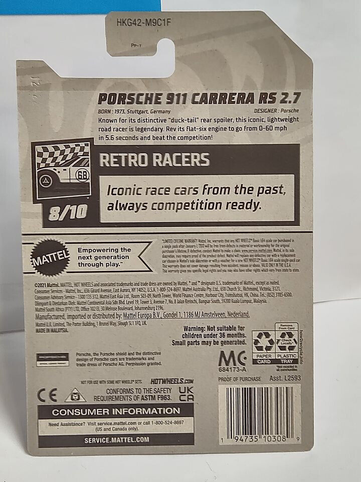 Hot Wheels #125 ML Retro Racers Series #8 Porsche 911 Carrera RS 2.7 (Box-C)