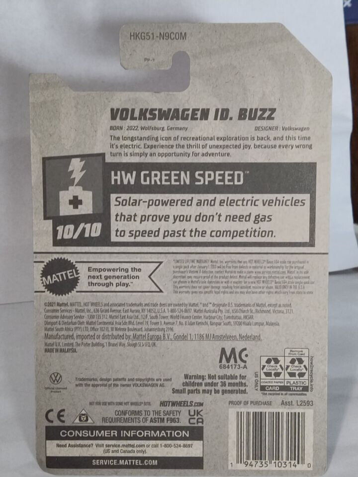 Hot Wheels #173 Green Speed Series #10 Volkswagen ID BUZZ (Wall 2)