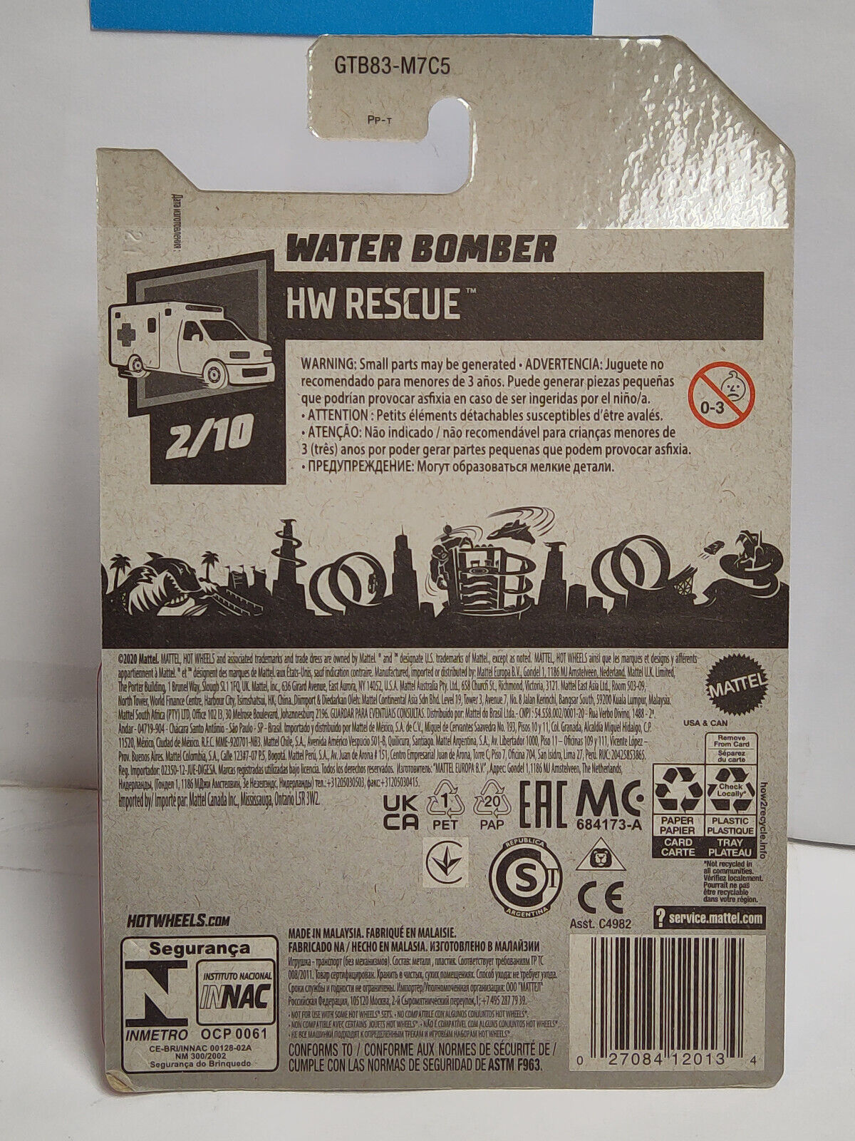 Hot Wheels #205 Mainline Rescue Series #2 Water Bomber White/Red PGHK BNT/CRSED