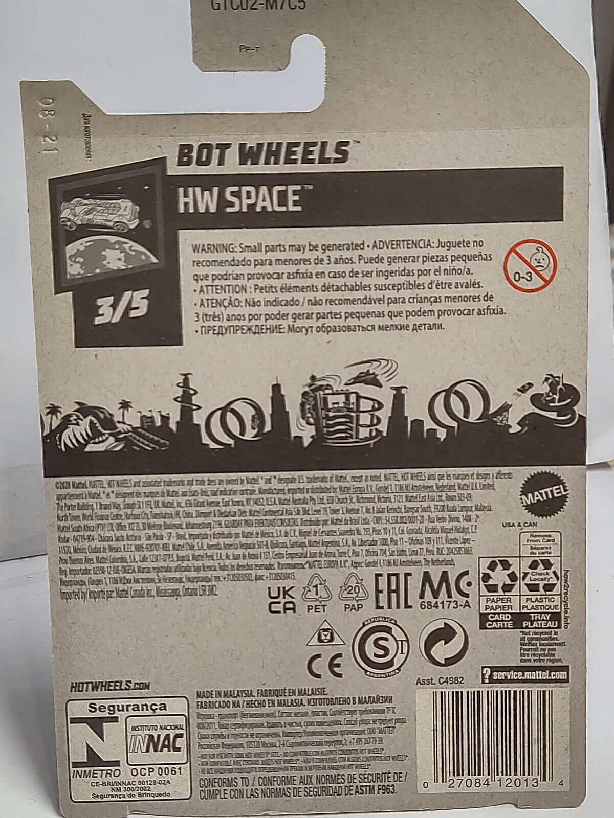 Hot Wheels #173 Mainline Space Series #3 Bot Wheels White