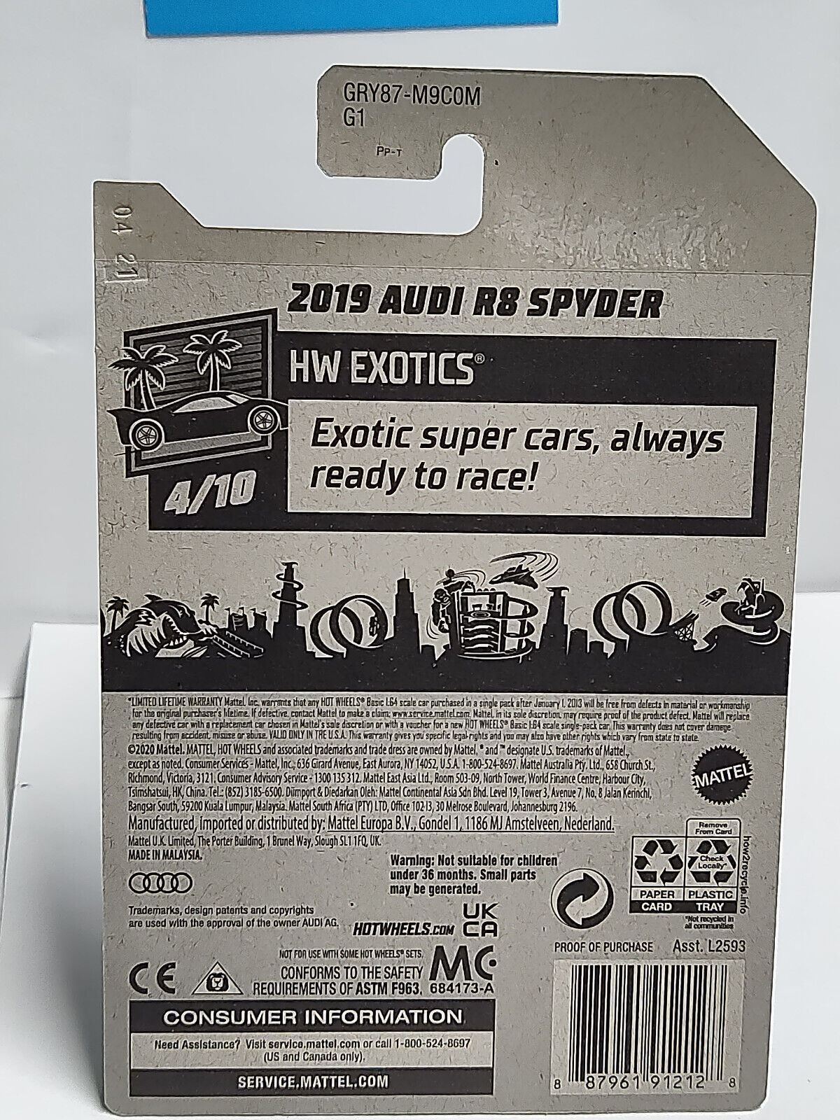 Hot Wheels #211 Exotics Series #4 2019 Audi R8 Spyder (Wall 2)