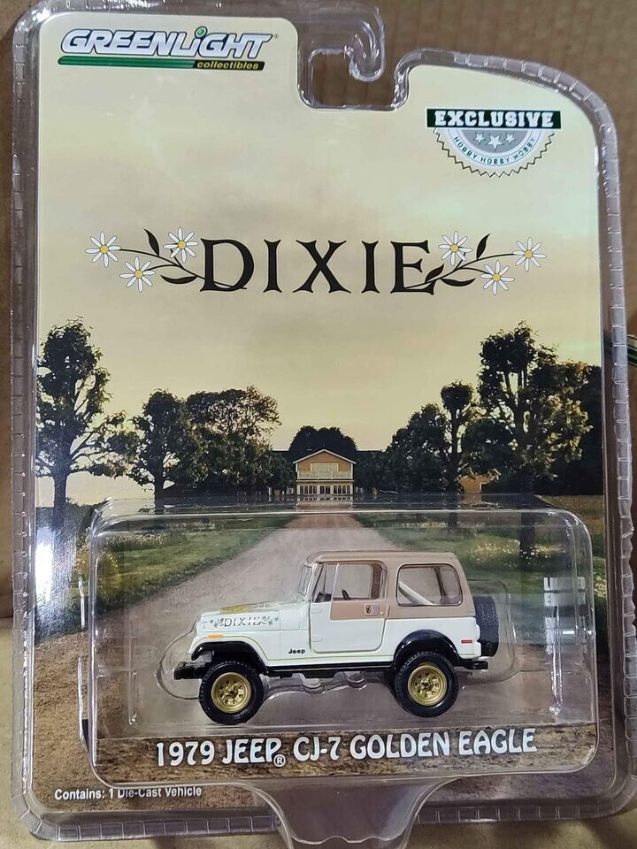 GreenLight Hobby Shop Exclusive DIXIE 1979 Jeep CJ-7 Golden Eagle READ DESCRIPTI