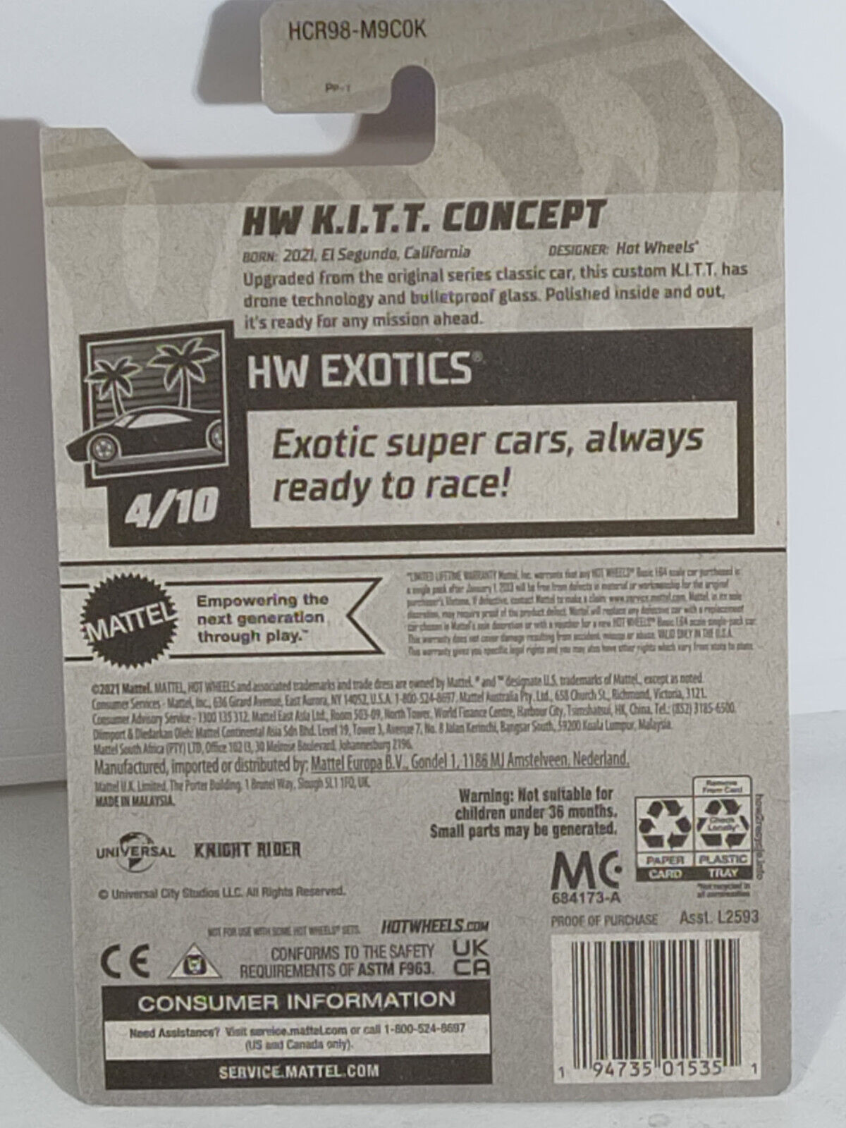 Hot Wheels #185 Exotics Series #4 K.I.T.T. Concept  (Loc U)