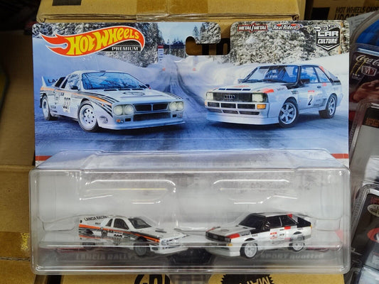 Hot Wheels HCY73 2 Pak Prem Lancia Rally 037 & '84 Audi Sport Qua BLISTER CRUSH