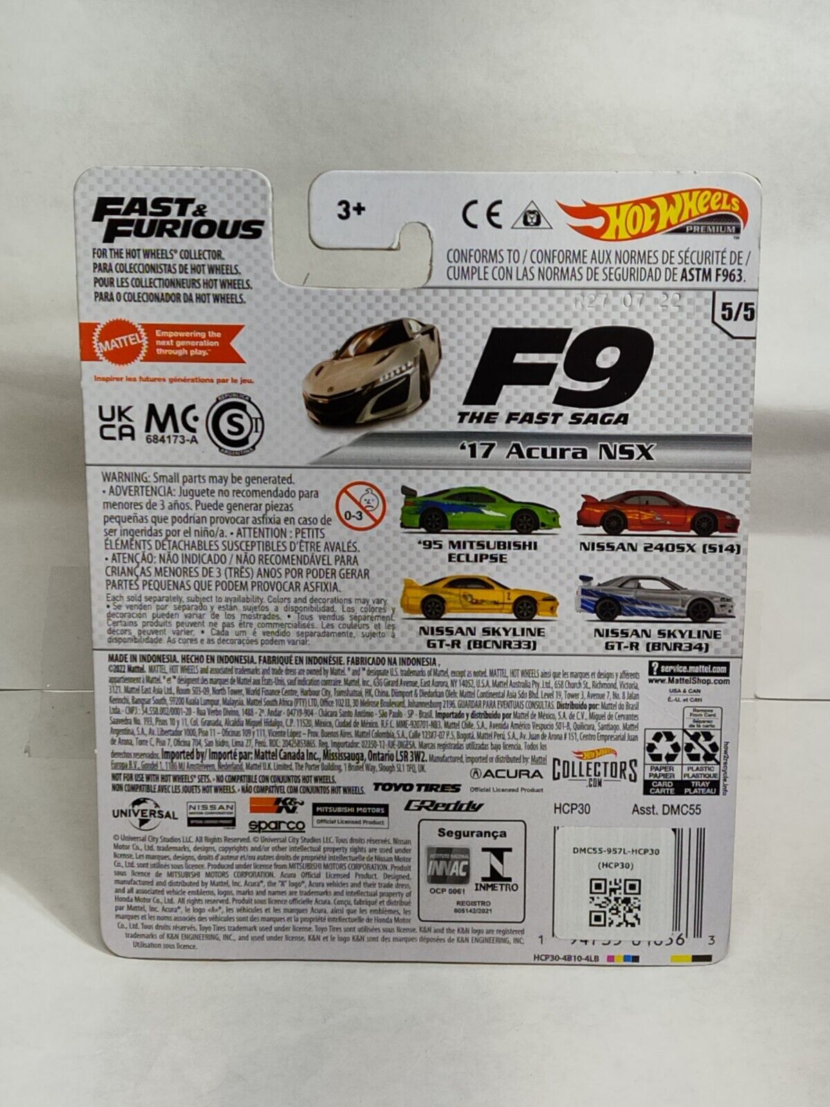 Hot Wheels HCP30 Fast and Furious Series #5 '17 Acura NSX CREASED CORNER(Bx 12)