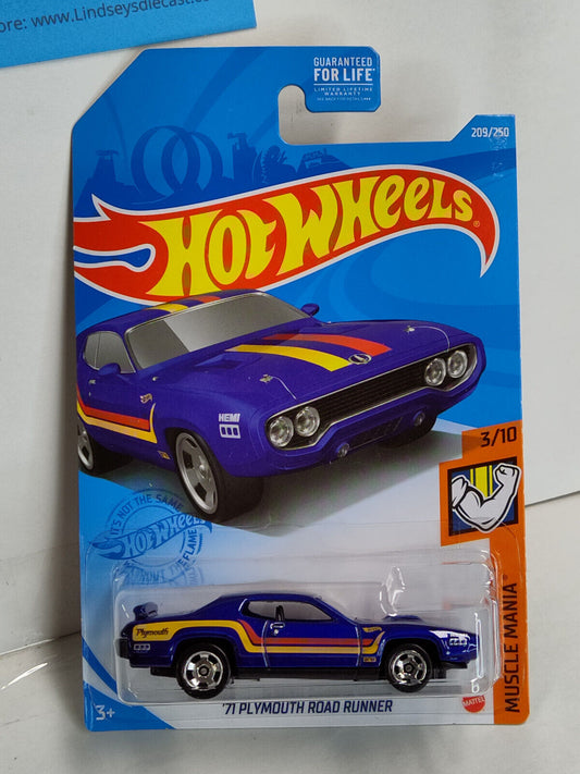 Hot Wheels #209 Mainline Muscle Mania Series #3 '71 Plymouth Road Runner CARD BE