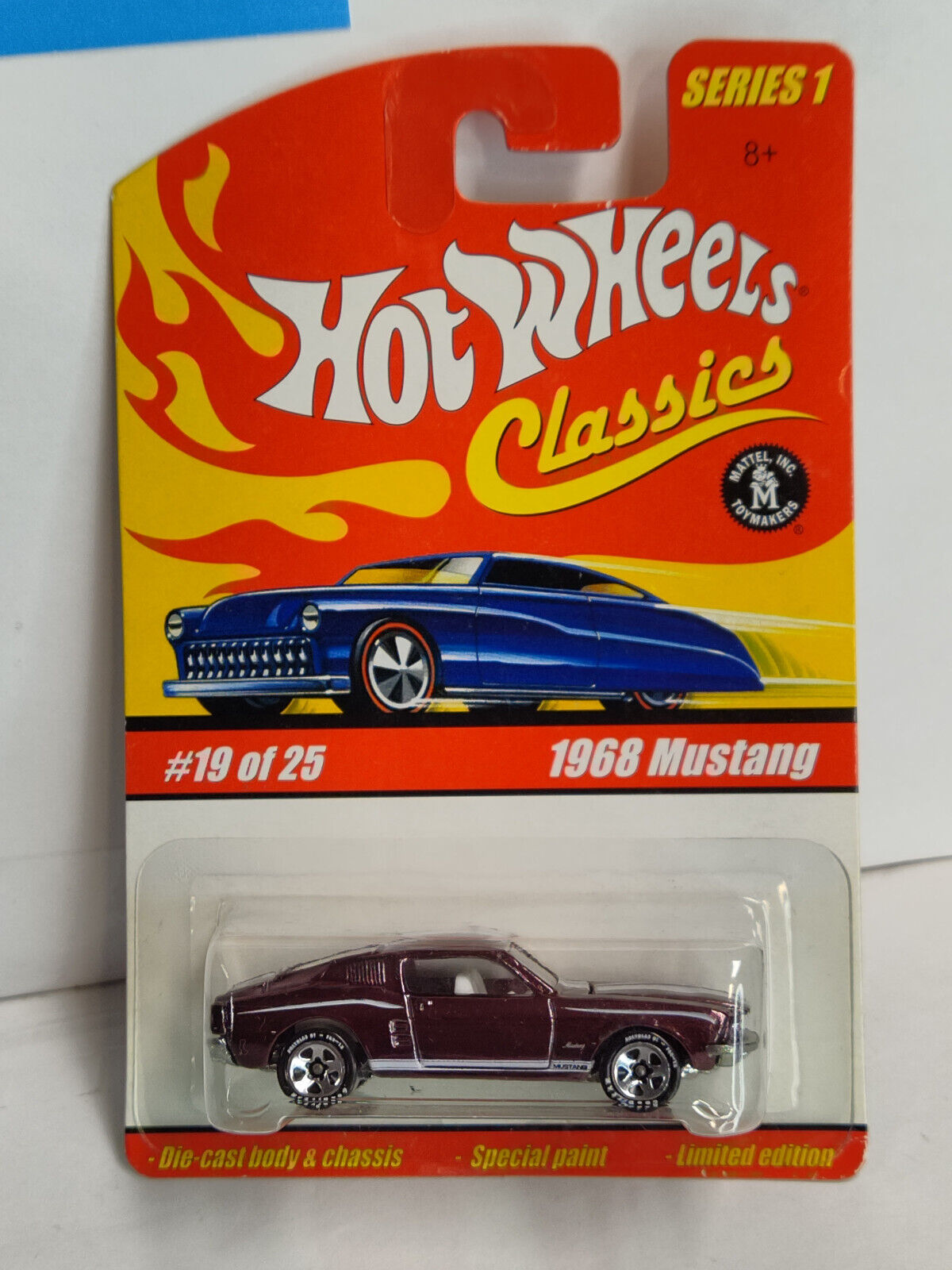 Hot Wheels #H7084 Classics Series 1 #19 1968 Mustang (PLUM)MARK ON BLISTER(Loc O