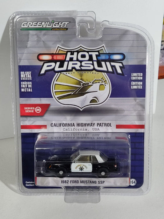 GreenLight Hot Pursuit California Highway Patrol 1982 Ford Mustang SSP WEAR ALL