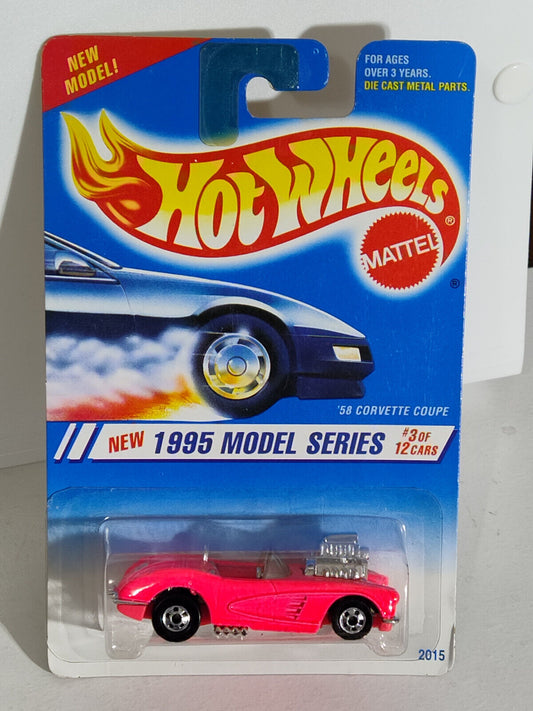 Hot Wheels 1995 Model Series #3 '58 Corvette Coupe BlackWalls BLISTER DENT(Loc L