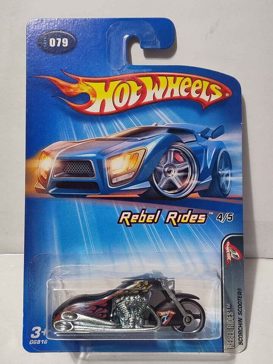 Hot Wheels 2005 #079 Rebel Rides Series # 4 Scorchin ScooterCARD BENT/BL (Loc K)