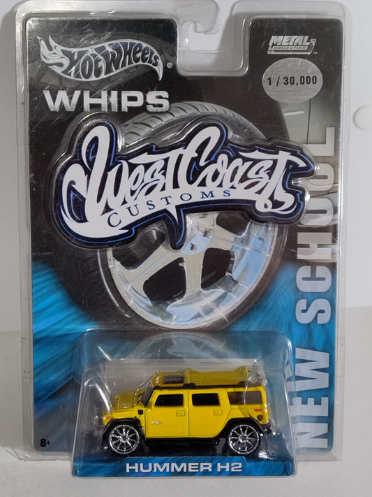 Hot Wheels WHIPS West Coast Customs Hummer H2 Yellow PACKAGE HAS SCRAPES ALL OVE