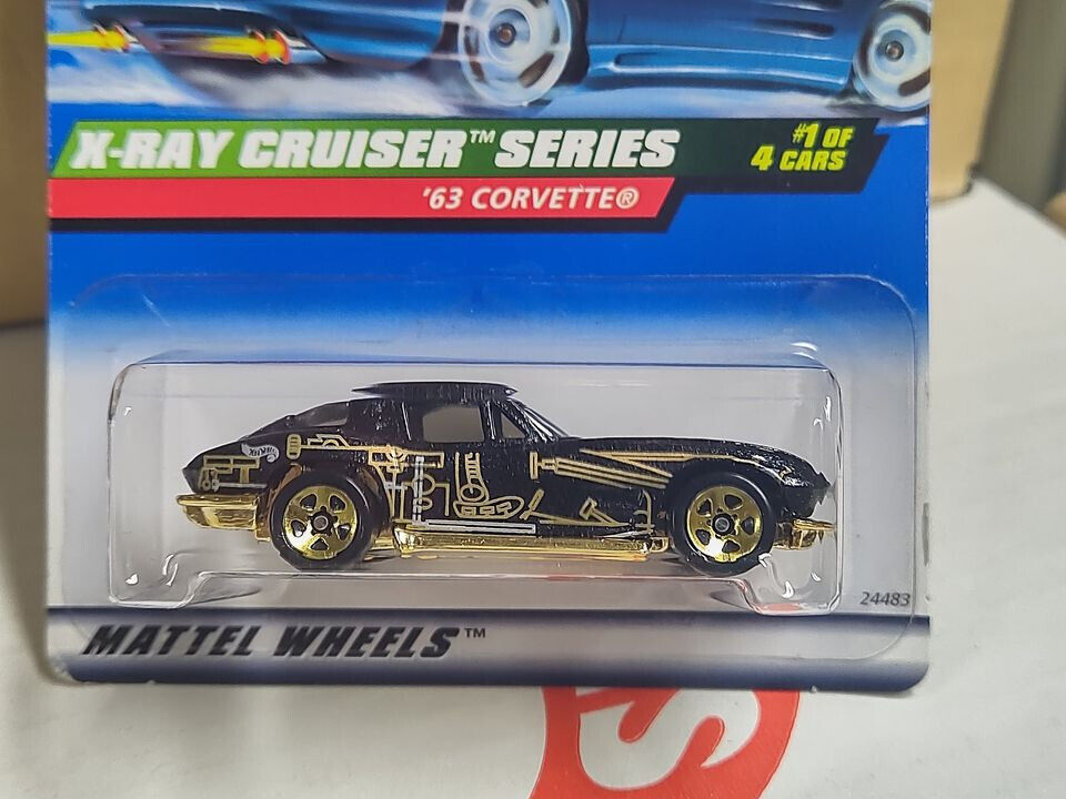 Hot Wheels #1114 X-Ray Cruisers #1 '63 Corvette LOW RH CARD BENT UP (Loc-A)