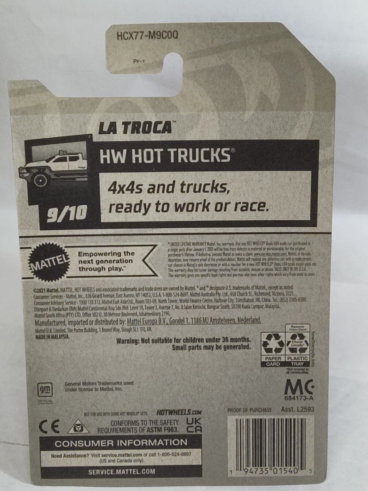 Hot Wheels #116 Mainline Hot Trucks Series #9 La Trocha (PURPLE)