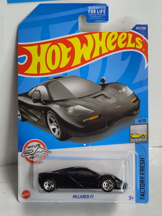 Hot Wheels #107 ML Factory Fresh Series #4 McLaren F1 Black PEGHOOK BENT/CREASED