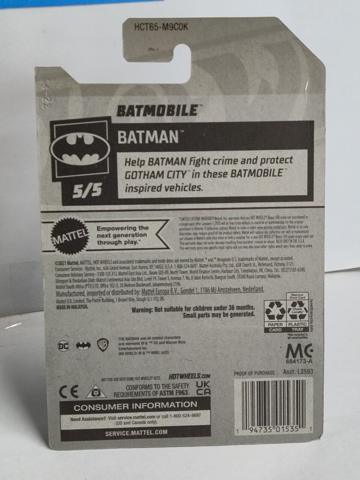 Hot Wheels #178 Mainline Batman Series #5 Batmobile DARK SILVER