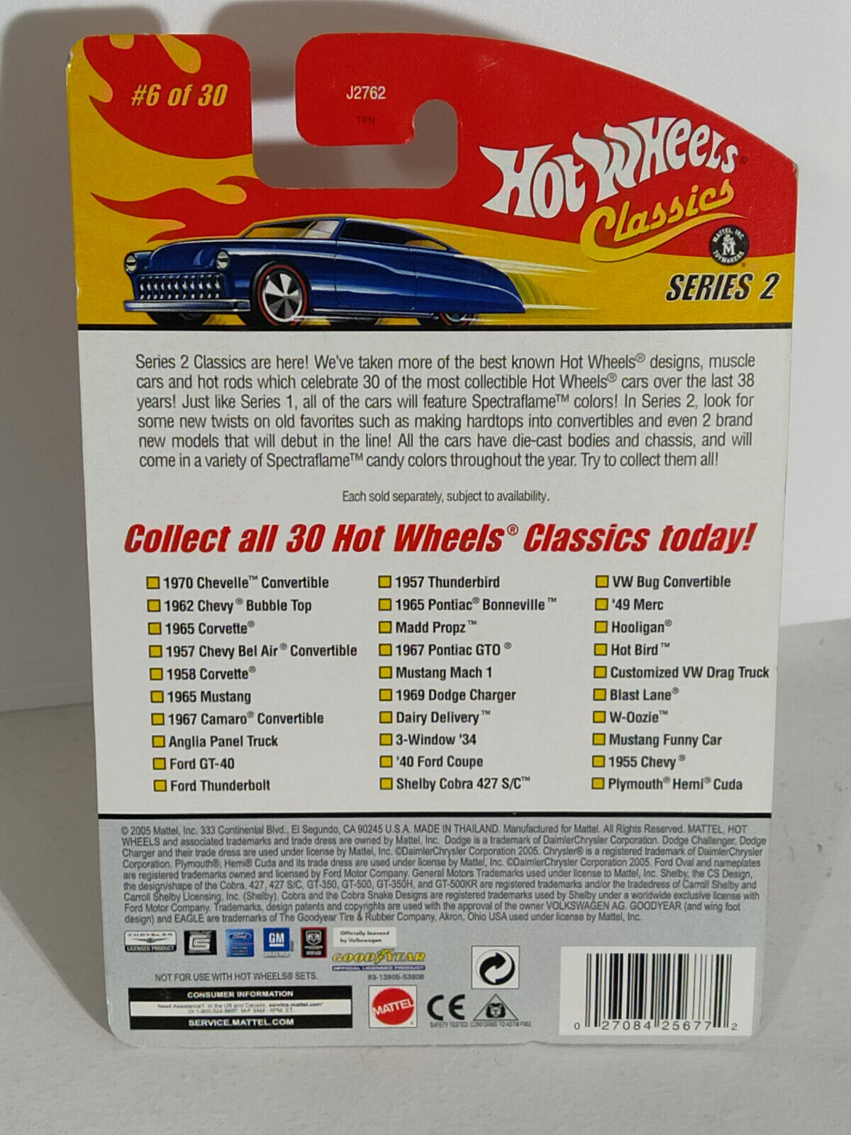 Hot Wheels #J2762 Classics Series 2 #6 1965 Mustang Gold INDENTATION CARD(Loc L)