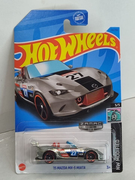 Hot Wheels #114 Mainline Modified Series #5 '15 Mazda MX-5 Miata ZAMAC (Box-F)