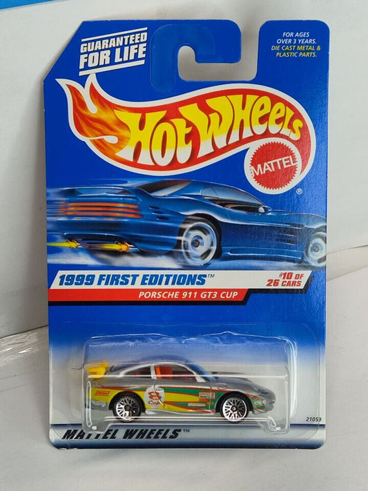 Hot Wheels 1999 First Edition #10 Porsche 911 GT3 Cup YLW WNG BLSTR CRKED (Loc O