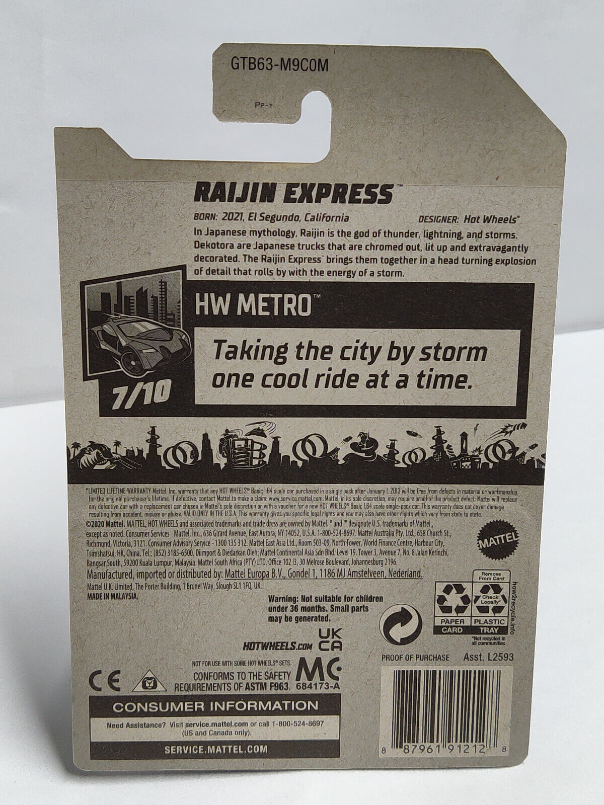 Hot Wheels #102 Main Metro Series #7 Raijin Express BLISTER CRACKED BOTH SIDES