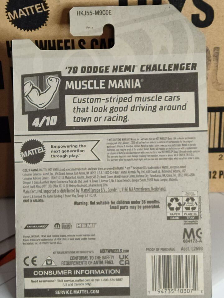 Hot Wheels #123 Muscle Mania Series #4 '70 Dodge HEMI Challenger PGHK CREASED(O)