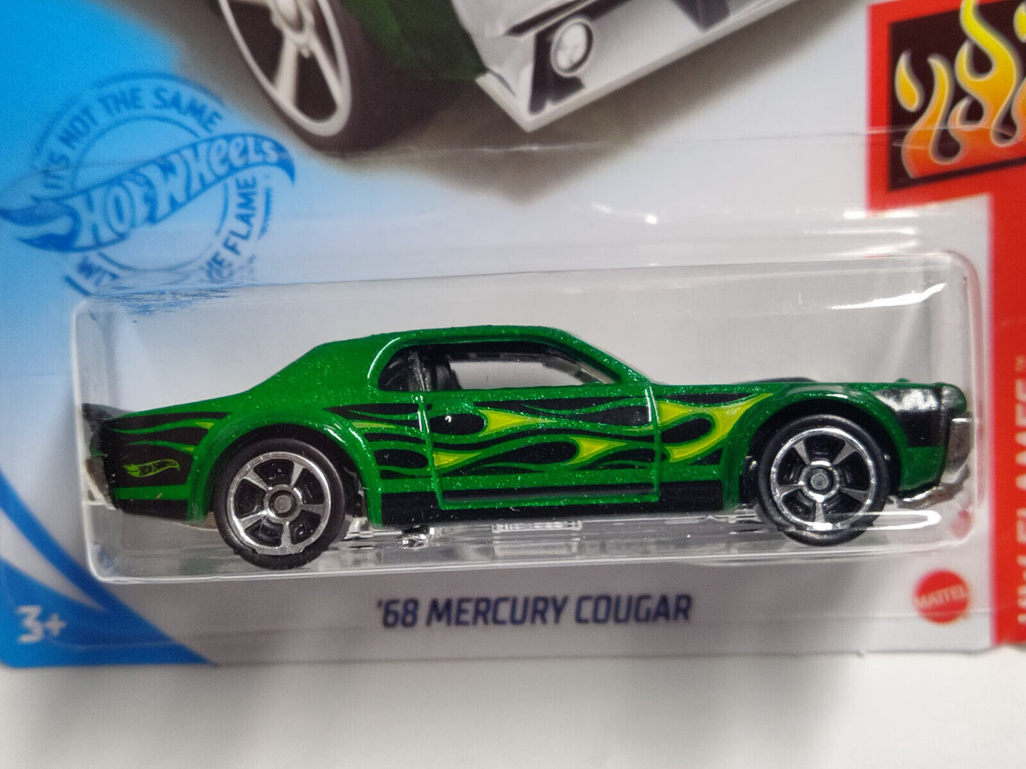 Hot Wheels #207 Flames Series #2 '68 Mercury Cougar SLIGHT BEND CARD (Loc X)