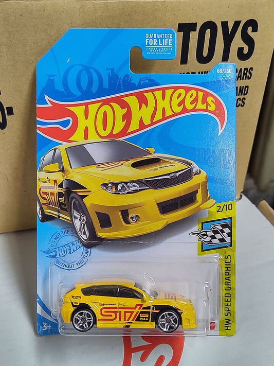 Hot Wheels #068 ML Speed Graphics #2 Subaru WRX STi (Yel)UPR CARD BENT (Loc B)