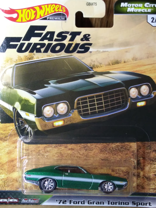 Hot Wheels GJR70 Fast and Furious Series #2 '72 Ford Gran Torino Sport LH SIDE BLISTER HAS HOLE (Box 7)